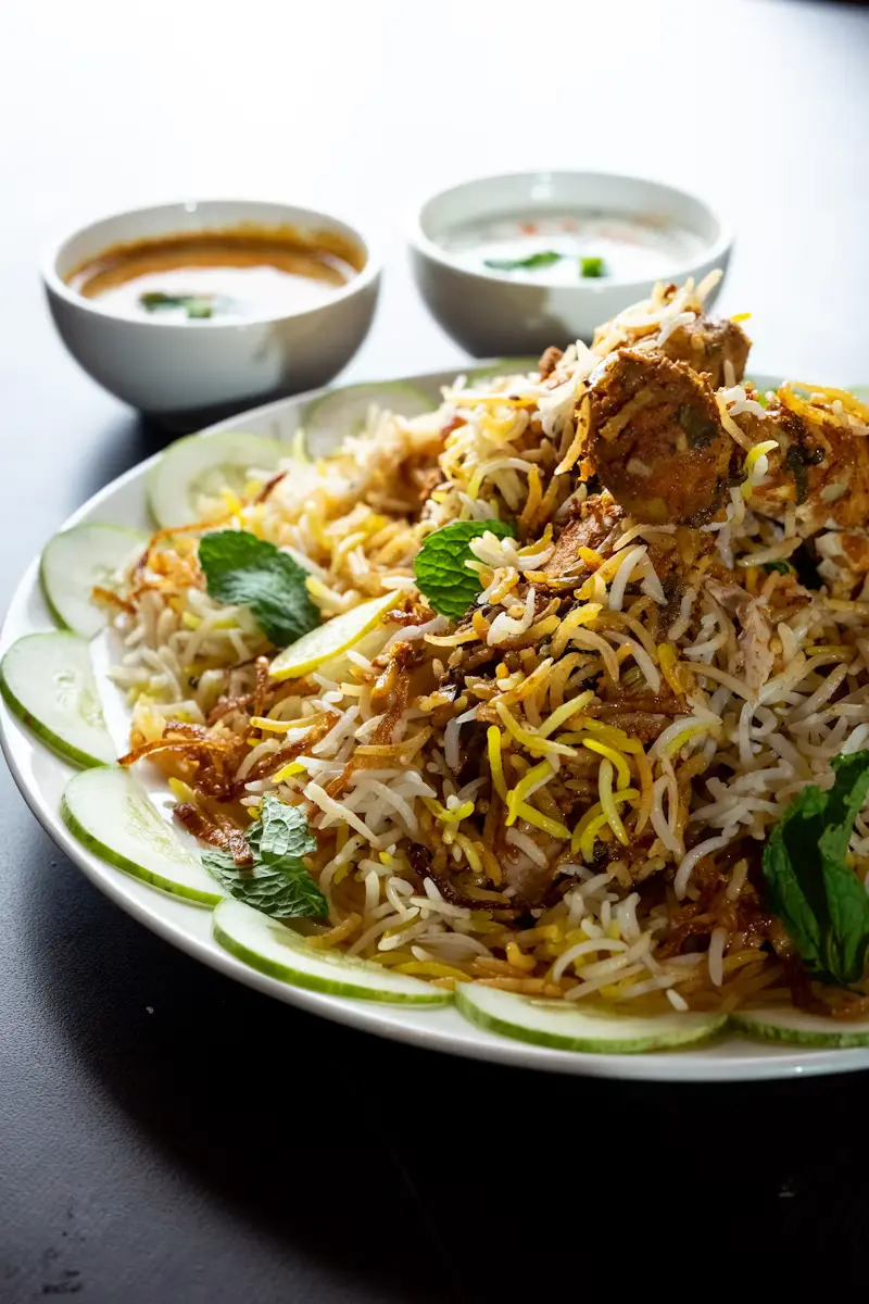Aromatic chicken biryani served in a bowl
